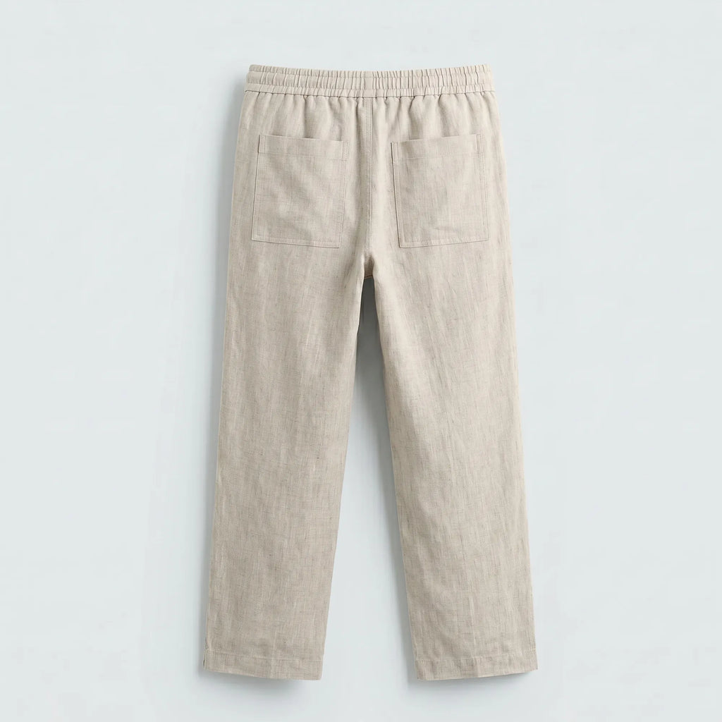 Vue arrière pantalon lin beige sable sartorial homme — Rivenza