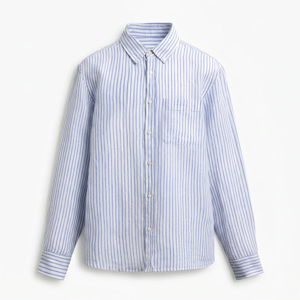 Chemise en lin lourd rayée bleu clair coupe ajustée — L'Amalfi Rivenza