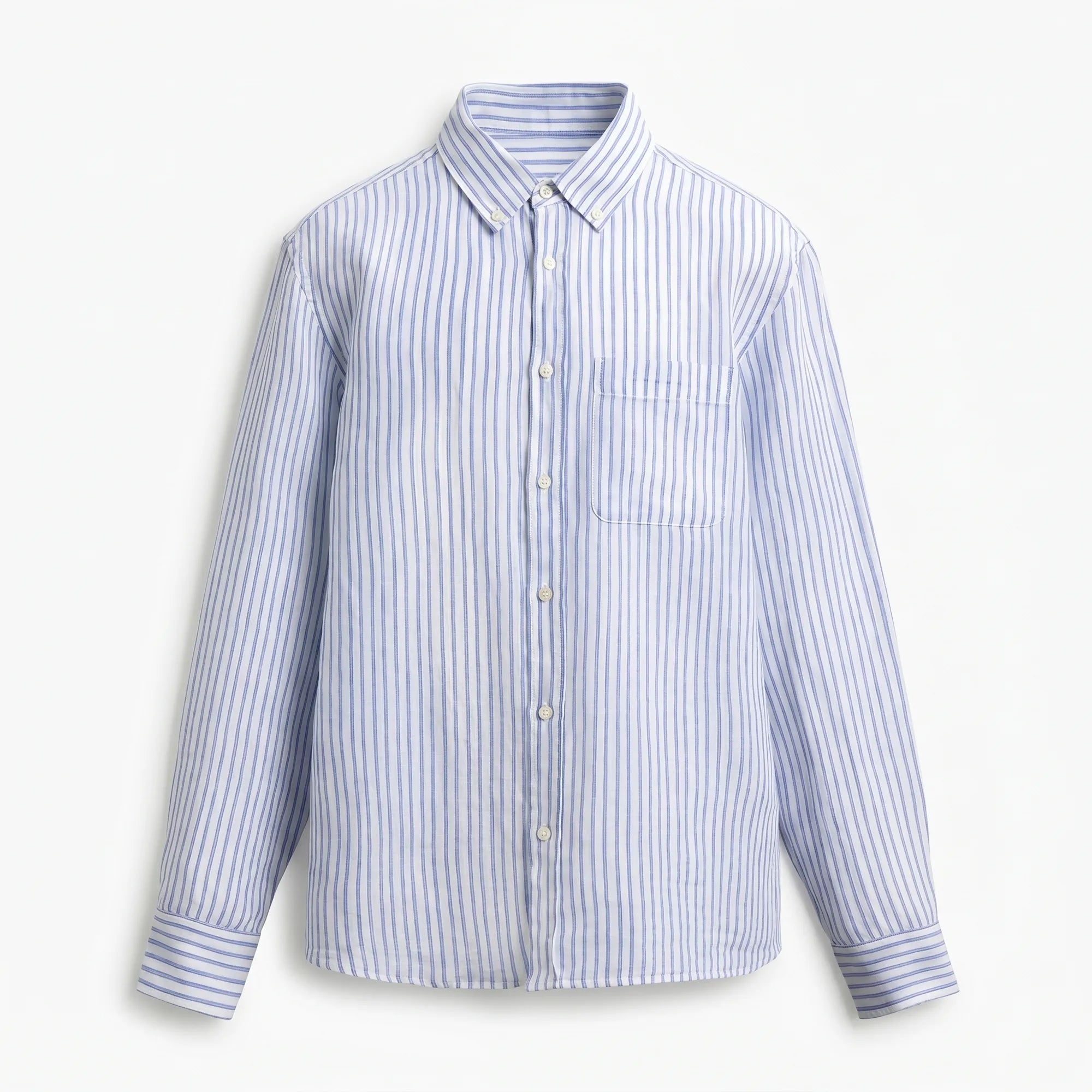 Chemise en lin lourd rayée bleu clair coupe ajustée — L'Amalfi Rivenza