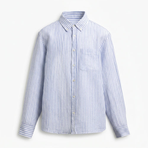 Chemise en lin lourd rayée bleu clair coupe ajustée — L'Amalfi Rivenza