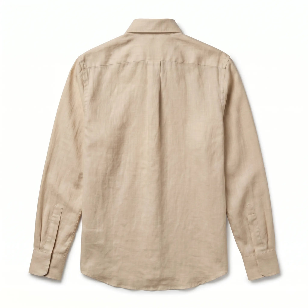 Dos chemise homme en lin haute densité beige sable — Rivenza