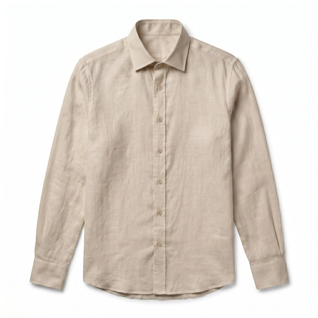 Chemise en lin lourd opaque couleur sable pour homme — La Mykonos Rivenza
