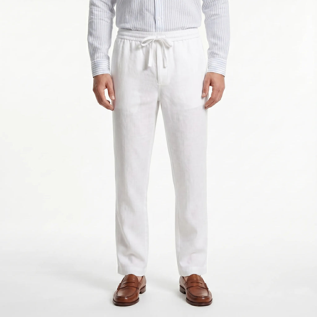 Tenue mariage été chic homme avec pantalon en lin blanc lourd — Rivenza