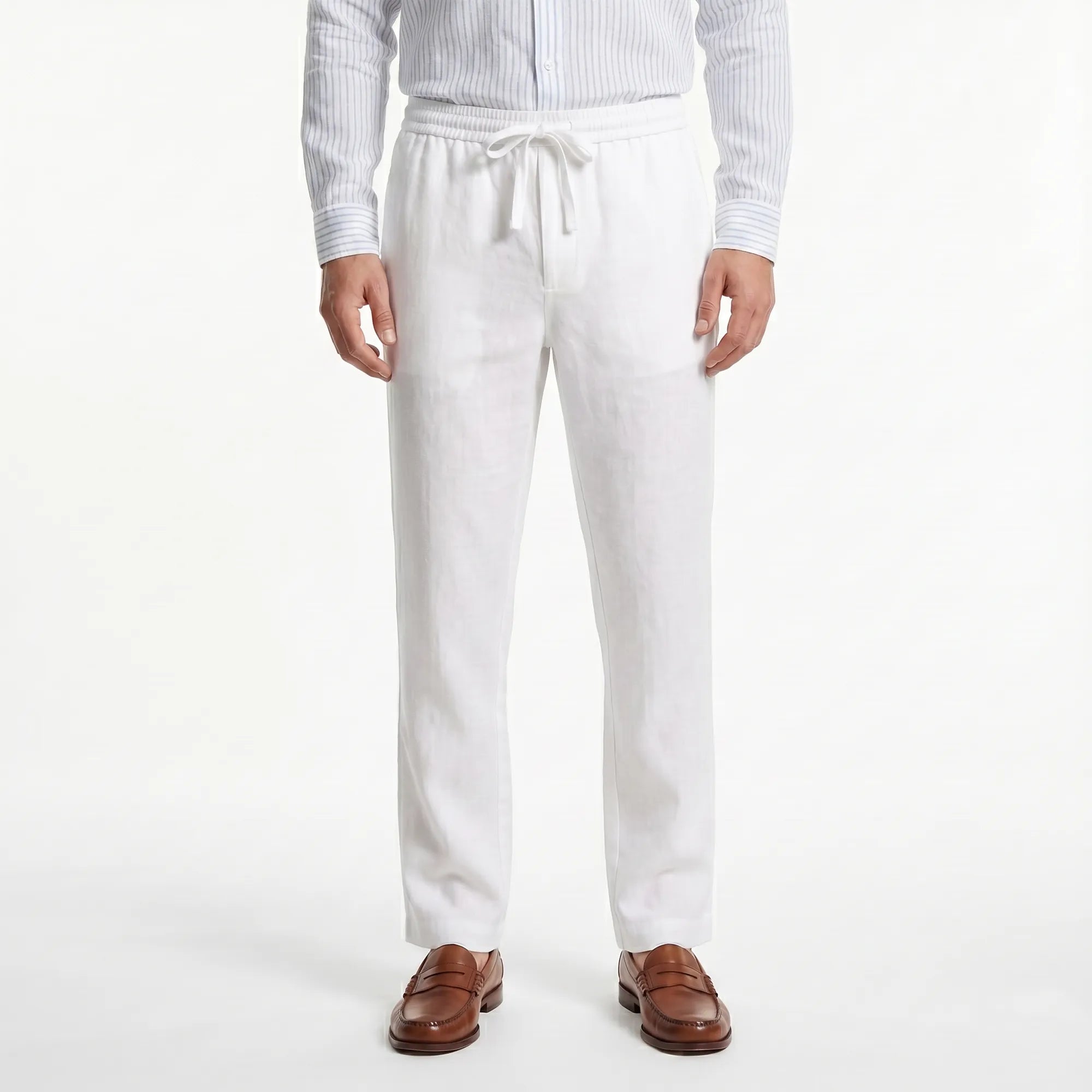 Tenue mariage été chic homme avec pantalon en lin blanc lourd — Rivenza