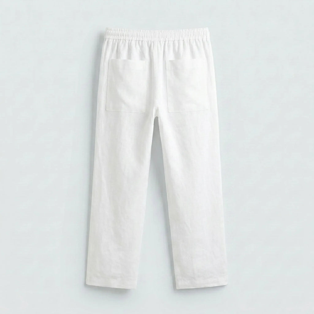 Dos du pantalon en lin blanc coupe relaxed chic — Rivenza