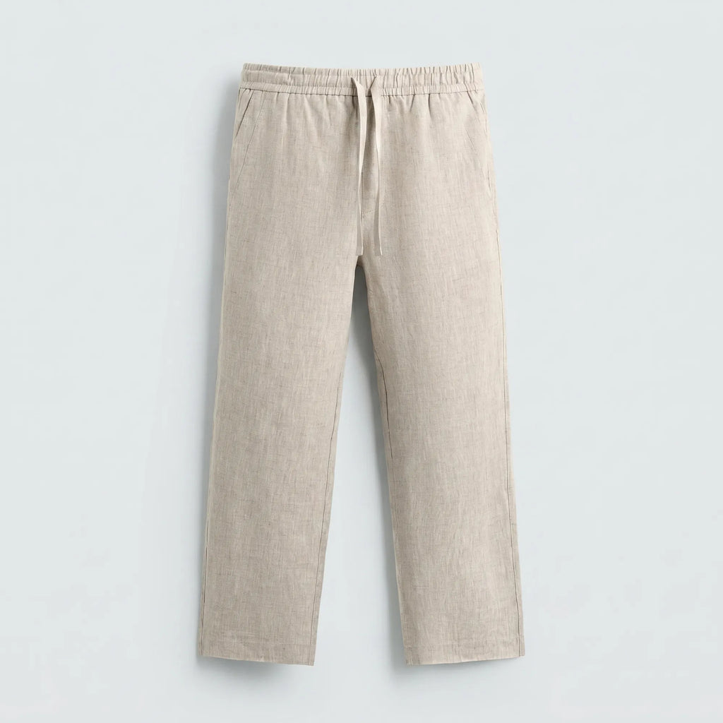 Pantalon en lin lourd beige naturel pour homme coupe droite — Rivenza