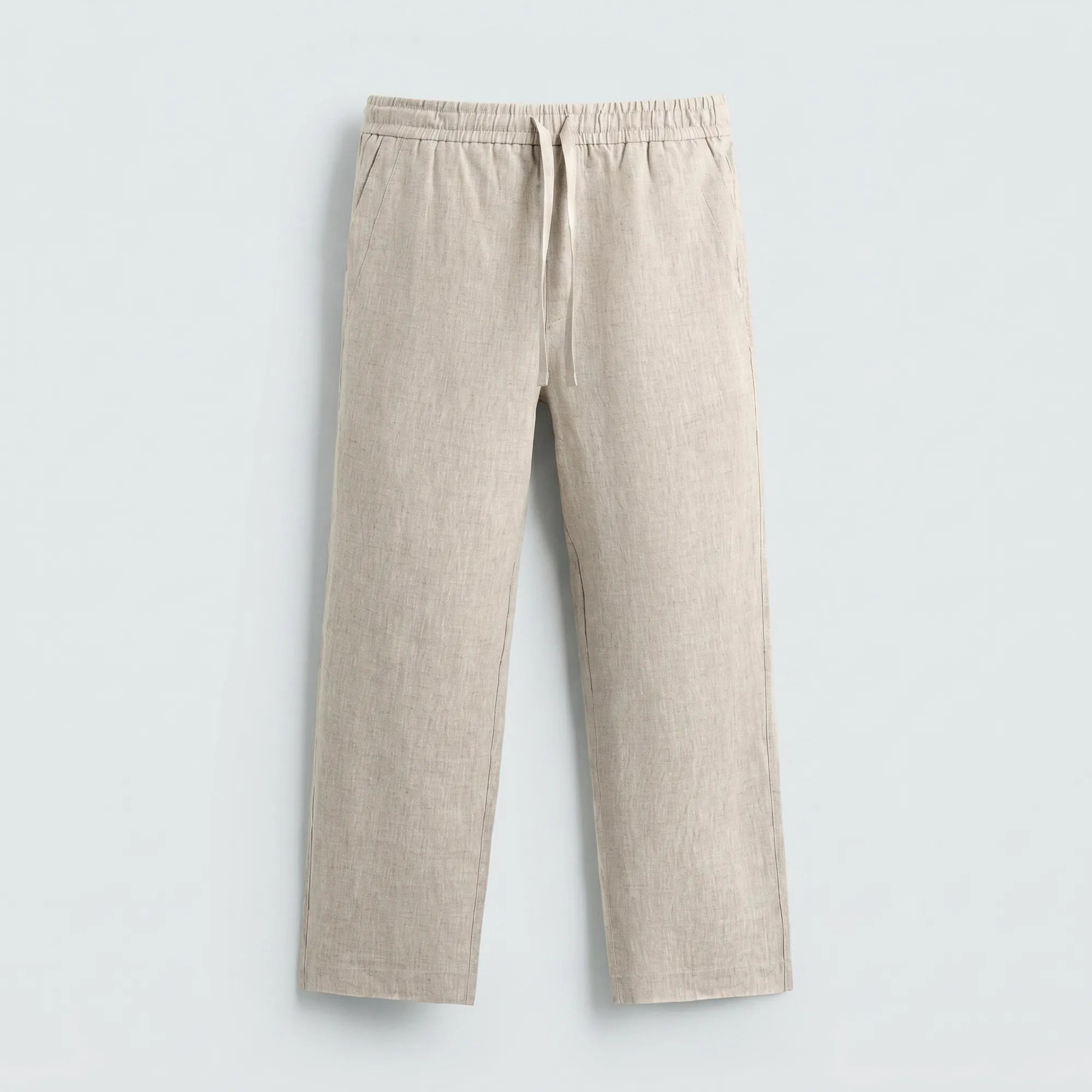 Pantalon en lin lourd beige naturel pour homme coupe droite — Rivenza