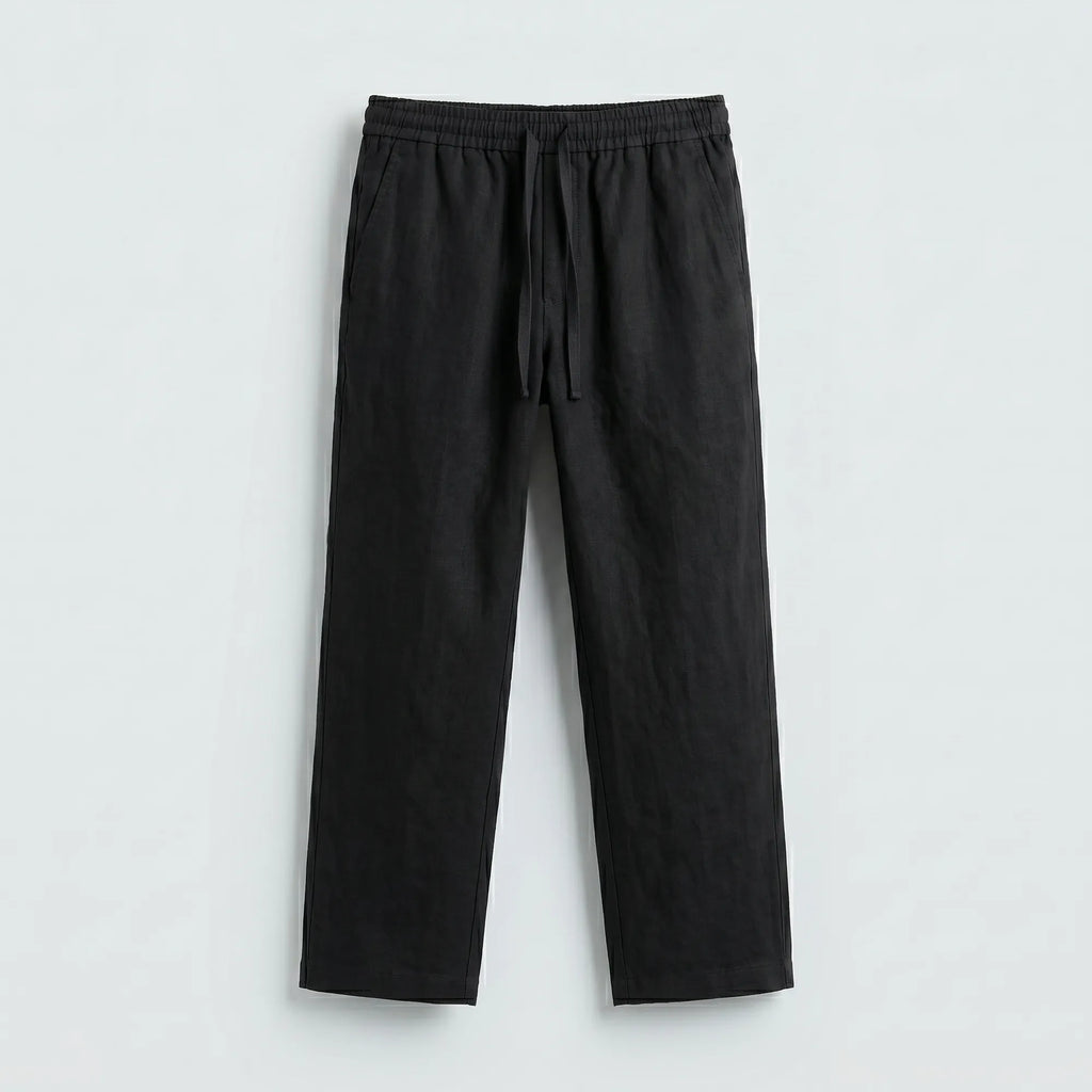 Pantalon en lin noir homme coupe ajustée et élégante — Le Portofino Rivenza