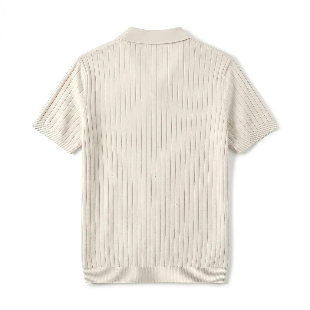 Dos du polo col rétro beige maille jacquard homme — Rivenza
