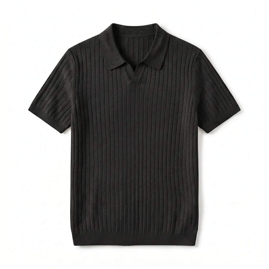 Polo noir col rétro skipper en tricot pour homme — Rivenza