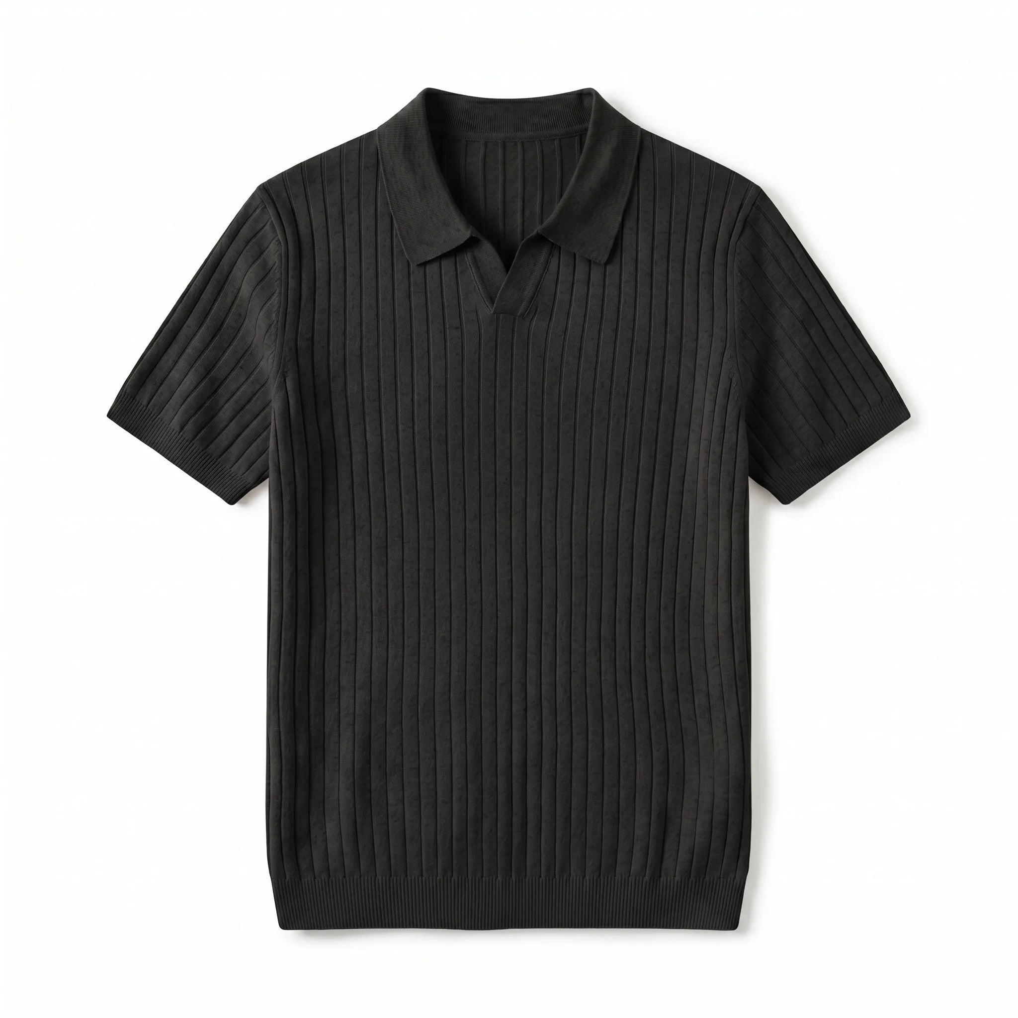 Polo noir col rétro skipper en tricot pour homme — Rivenza