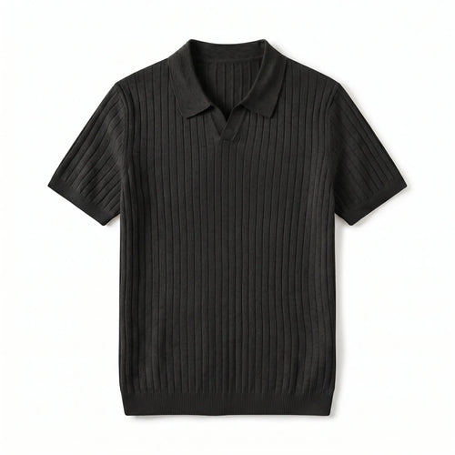 Polo noir col rétro skipper en tricot pour homme — Rivenza