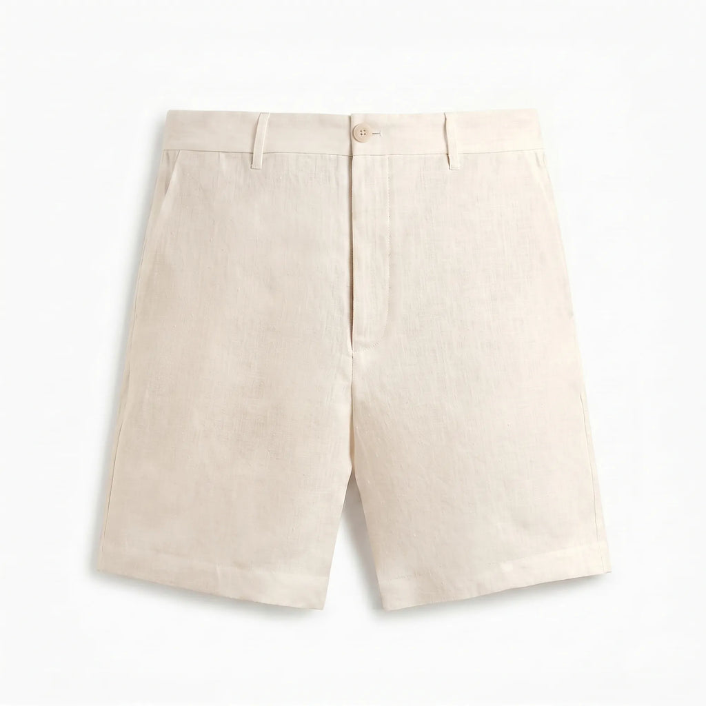 Short en lin beige sable homme coupe tailored chic — Rivenza