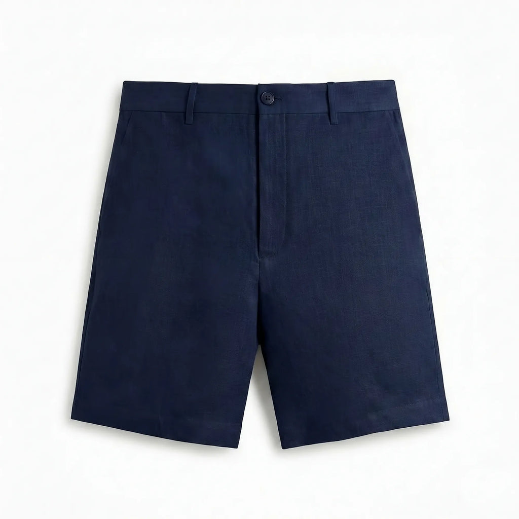 Short en lin bleu marine pour homme coupe ajustée sartoriale — Rivenza