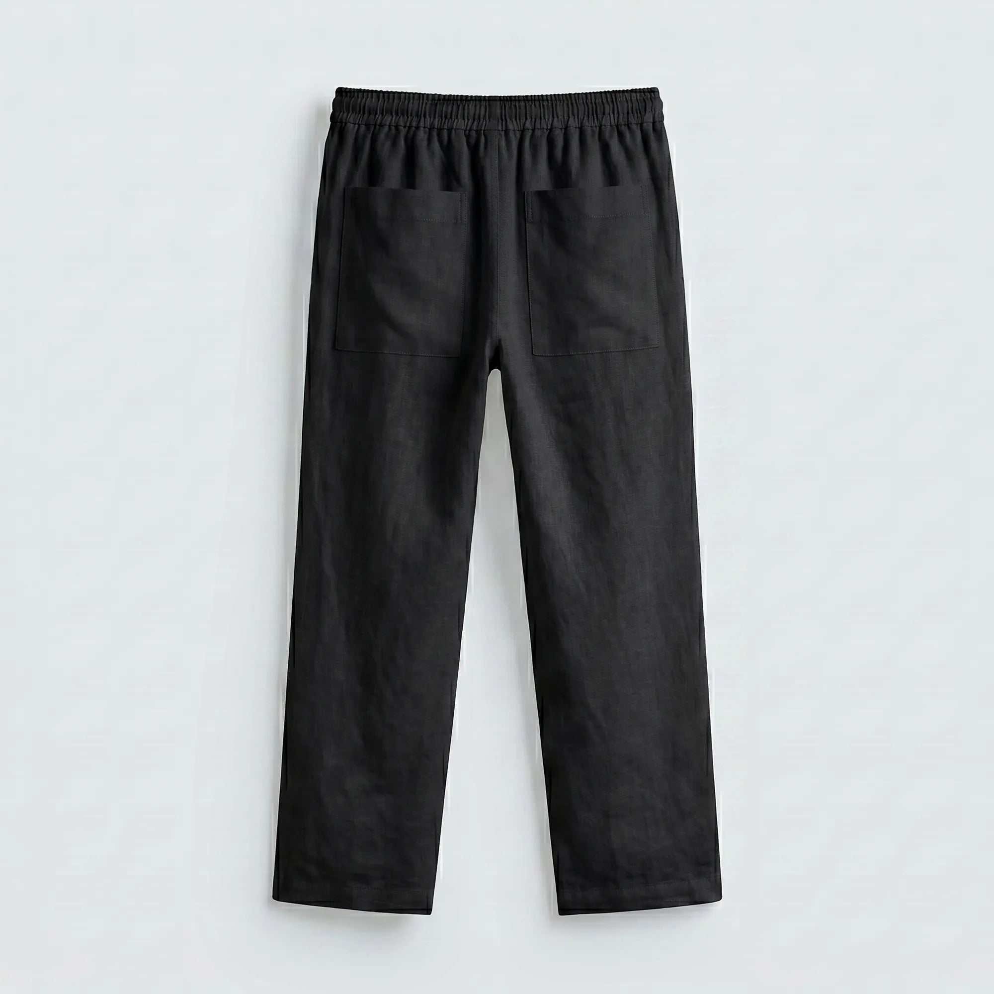 Dos du pantalon en lin noir opaque premium pour homme — Rivenza